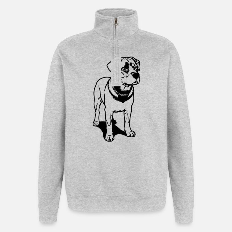 Chien rotweiler - Sweat à zip 1/4 - gris chiné