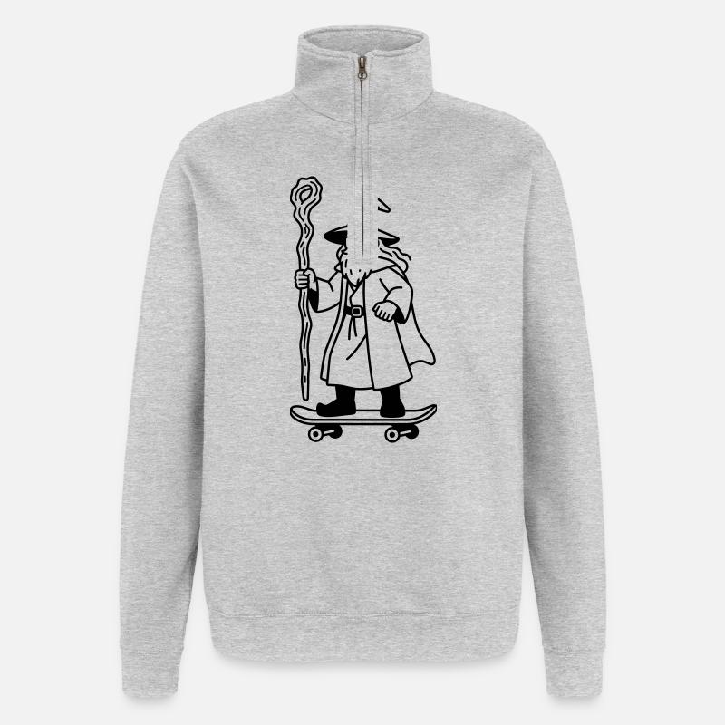 Zauberer auf Skateboard - Quarter-Zip-Sweatshirt - Grau meliert