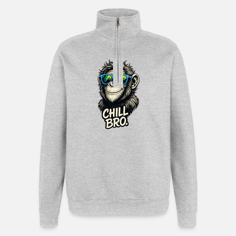 Chill Bro Monkey avec des lunettes de soleil - Sweat à zip 1/4 - gris chiné