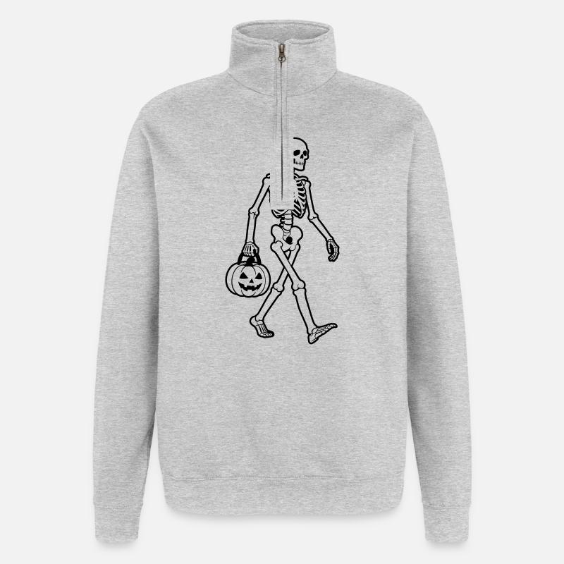 Squelette Halloween - Sweat à zip 1/4 - gris chiné