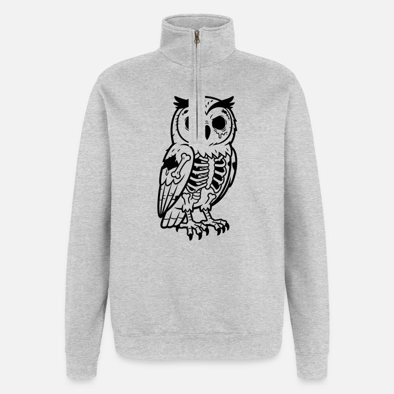 Zombie Owl - Quarter-Zip Sweatshirt - heather grey