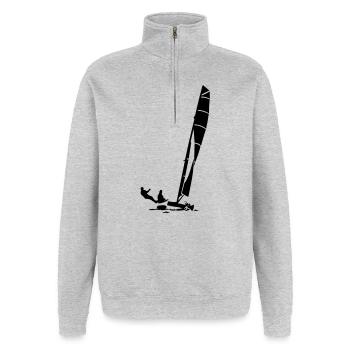 katamaran - Sweat à zip 1/4 - gris chiné - Devant - AI Model Female 172 light (172cm) & AI Model Male 178 dark (178cm)