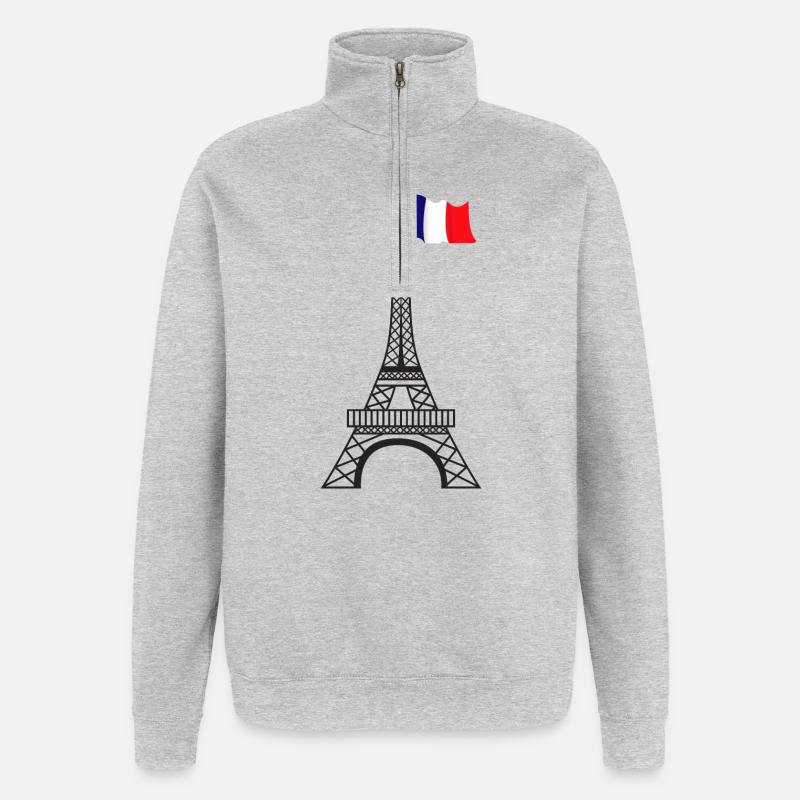 Eiffelturm - Quarter-Zip-Sweatshirt - Grau meliert