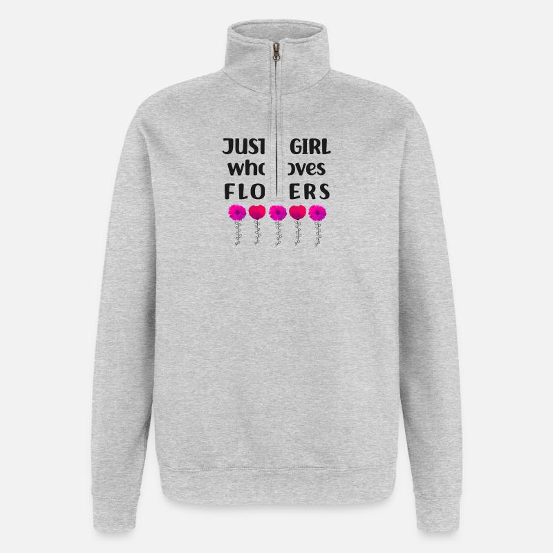Nur ein Mädchen, das Blumen liebt - Quarter-Zip-Sweatshirt - Grau meliert