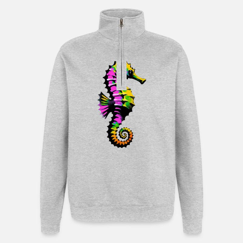 Seepferdchen - Quarter-Zip-Sweatshirt - Grau meliert