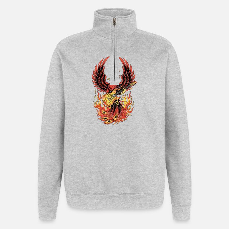 Fiery Eagle Guitare Rock Design - Sweat à zip 1/4 - gris chiné