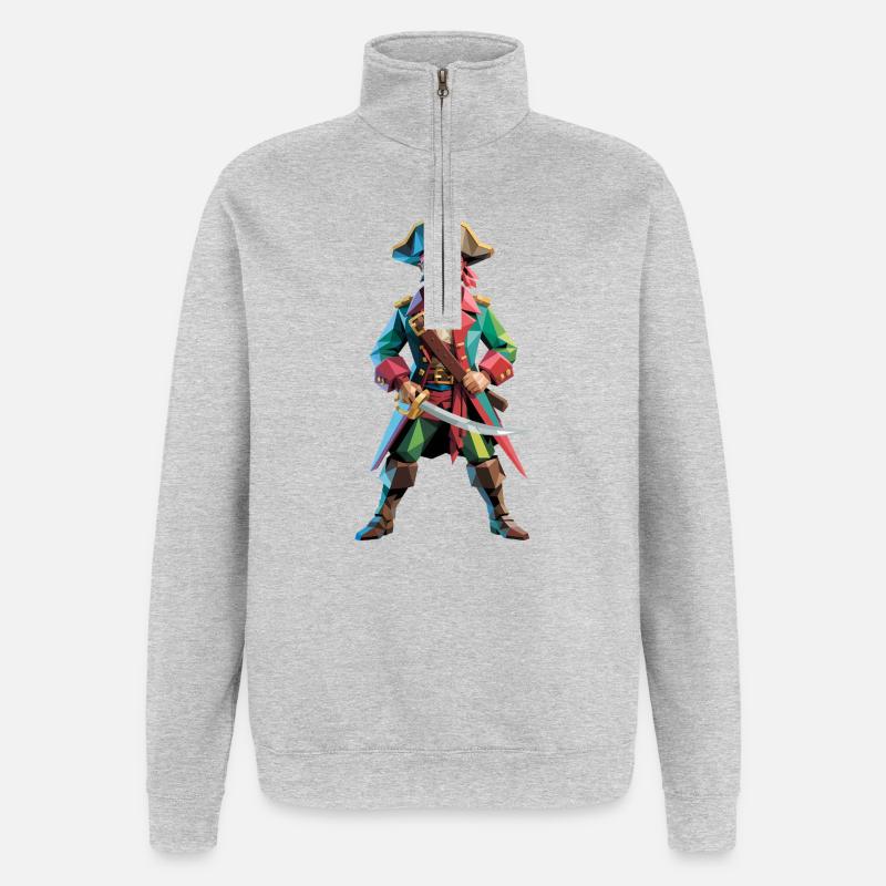 Pirat - Cooles Low Poly Logo - Quarter-Zip-Sweatshirt - Grau meliert
