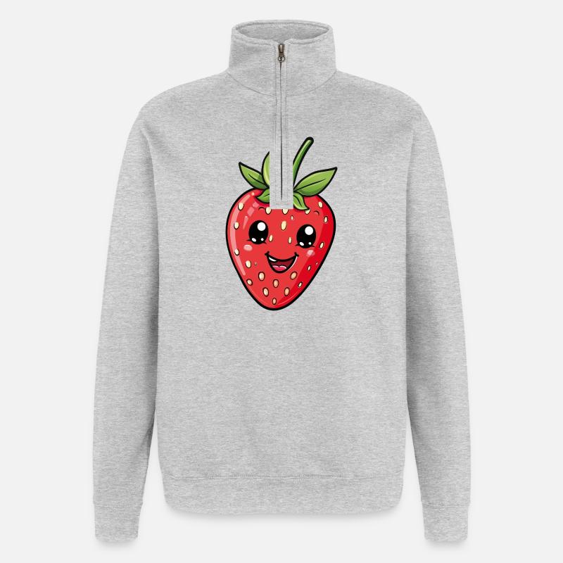 Erdbeere - Quarter-Zip-Sweatshirt - Grau meliert