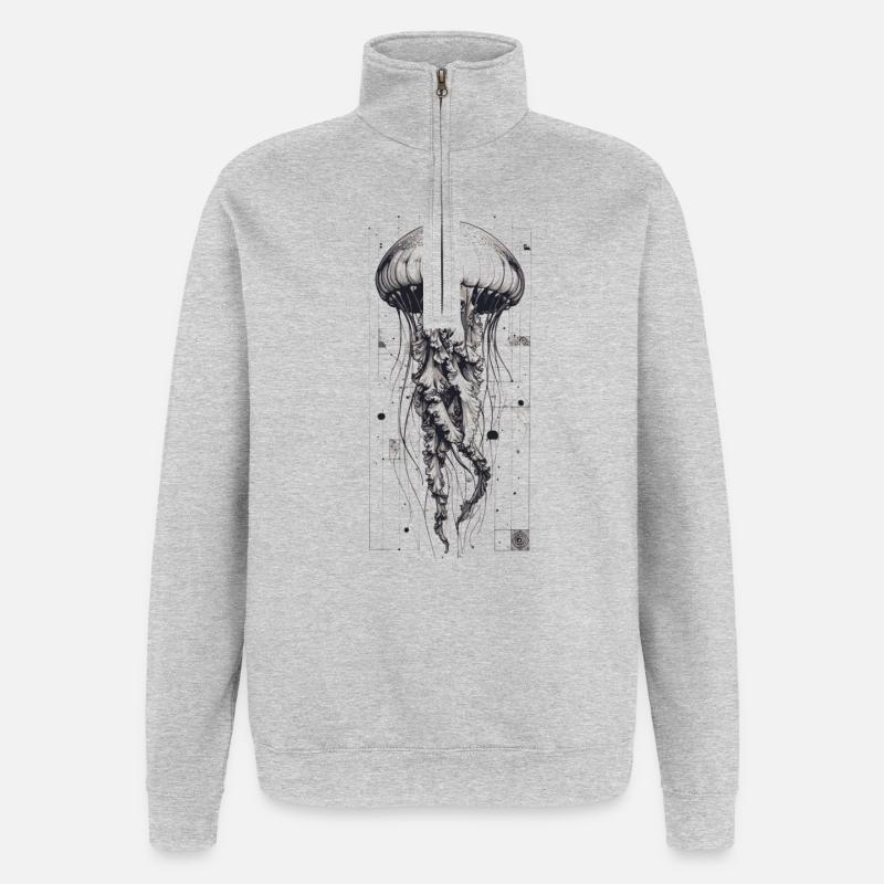 Méduses Technok Noires et Blanches - Sweat à zip 1/4 - gris chiné