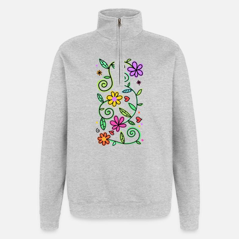 Dekorative Doodle-Gänseblümchen - Quarter-Zip-Sweatshirt - Grau meliert