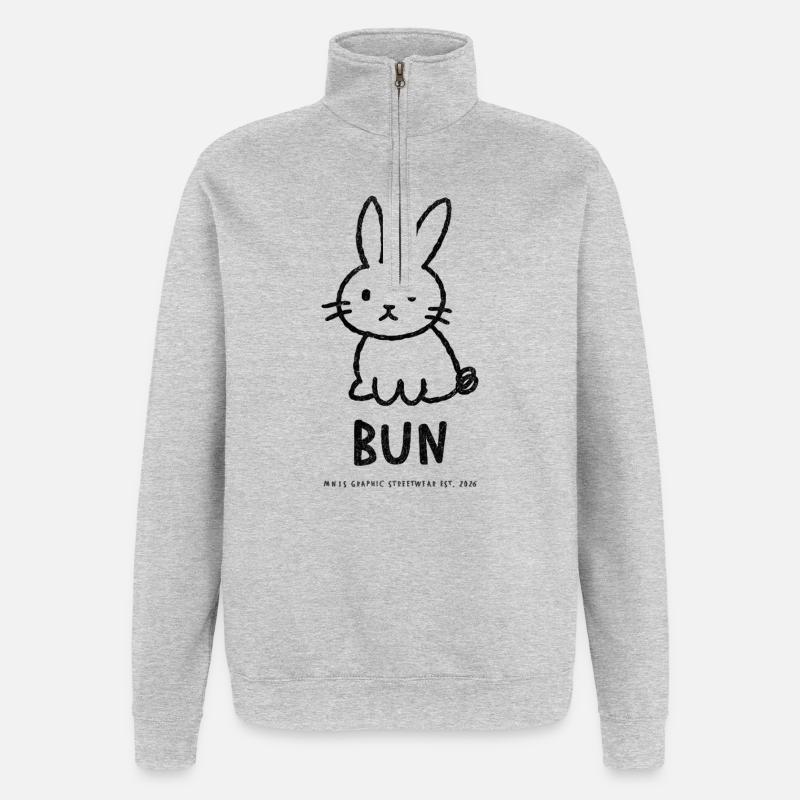 Chignon graphique naïf – Imprimé devant - Sweat à zip 1/4 - gris chiné