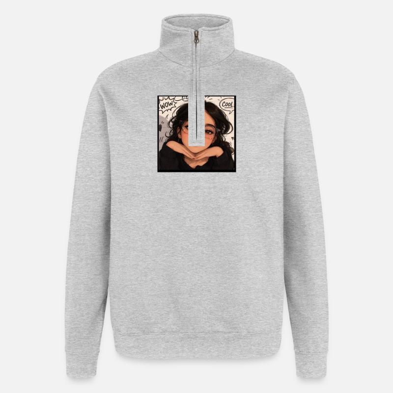 Corinne - Sweat à zip 1/4 - gris chiné