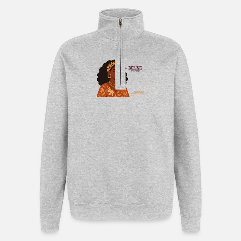 Glaub an Dich: Empowerment Porträt - Quarter-Zip-Sweatshirt - Grau meliert
