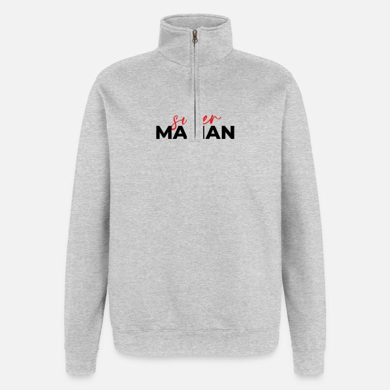 Super Mom Skript Rot auf Schwarz - Quarter-Zip-Sweatshirt - Grau meliert