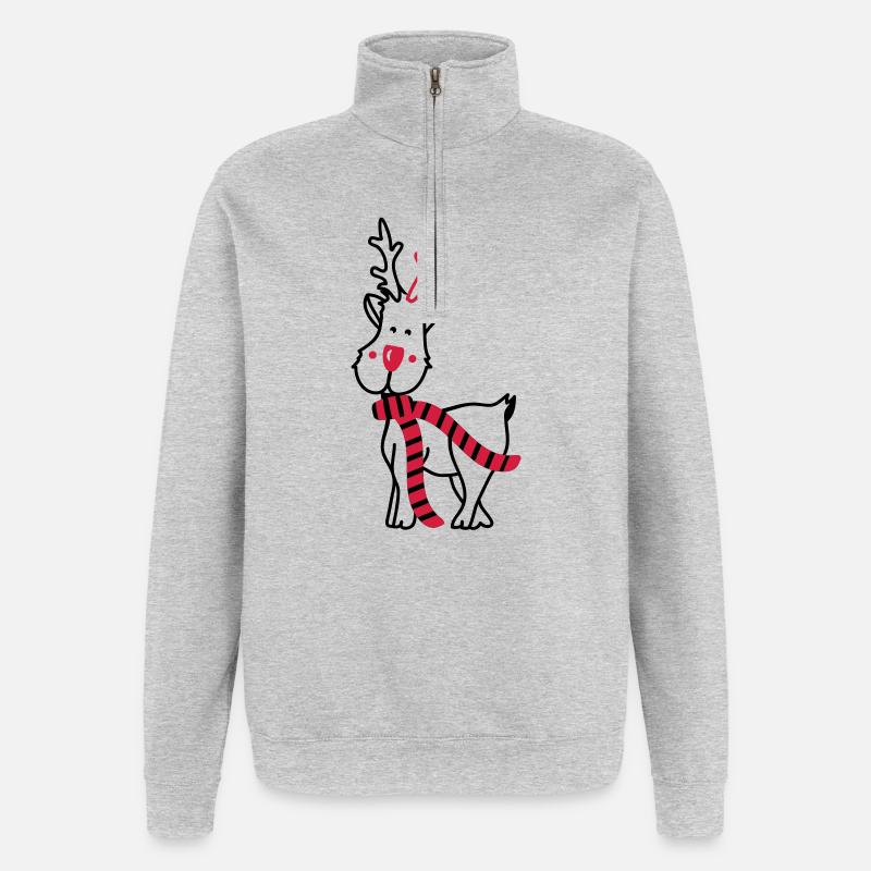 Rentier mit Schal - Quarter-Zip-Sweatshirt - Grau meliert