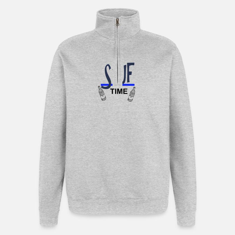 Sauf-Time-Logo mit Blauer Unterstreichung - Quarter-Zip-Sweatshirt - Grau meliert