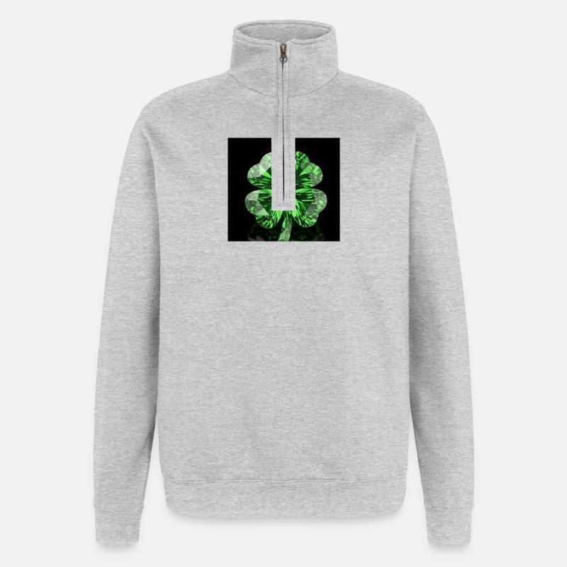 Vert trèfle - Sweat à zip 1/4 - gris chiné