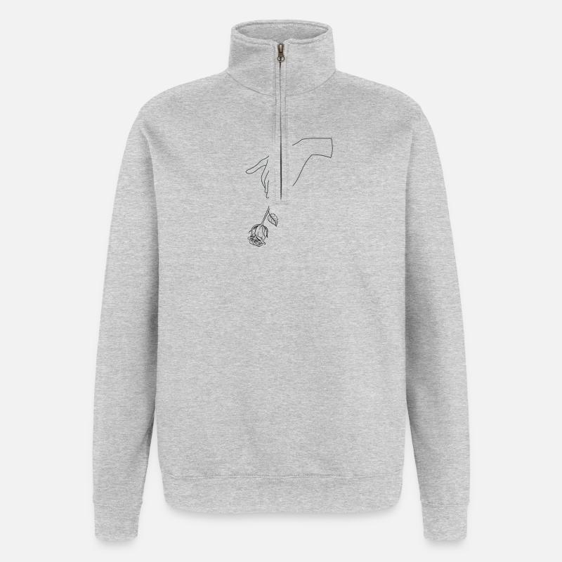 Main avec fleur - Sweat à zip 1/4 - gris chiné
