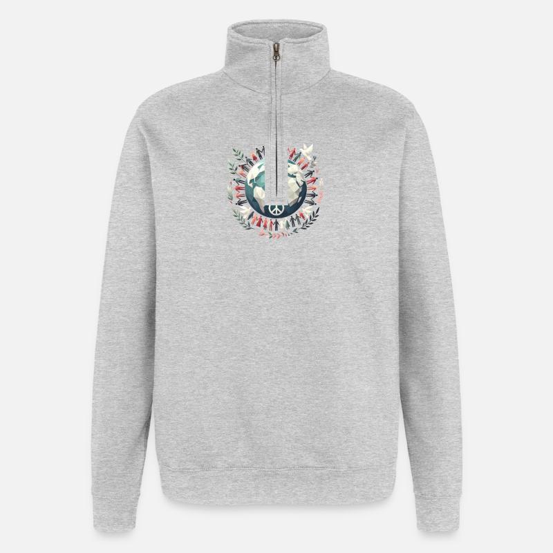 World Peace Globe Circle Doves - Quarter-Zip Sweatshirt - heather grey