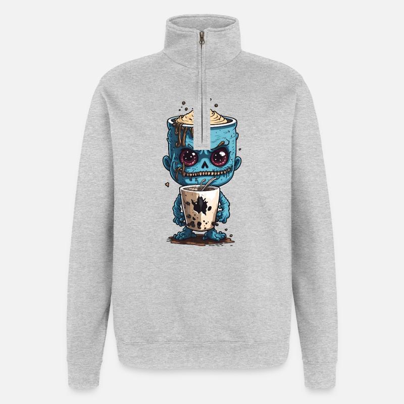 Kaffeemonster  - Koffein Zombie - Morgenmuffel - Quarter-Zip-Sweatshirt - Grau meliert