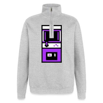 Nostalgischer Arcade Automat Gamer - Quarter-Zip-Sweatshirt - Grau meliert - Vorne - AI Model Female 172 light (172cm) & AI Model Male 178 dark (178cm)