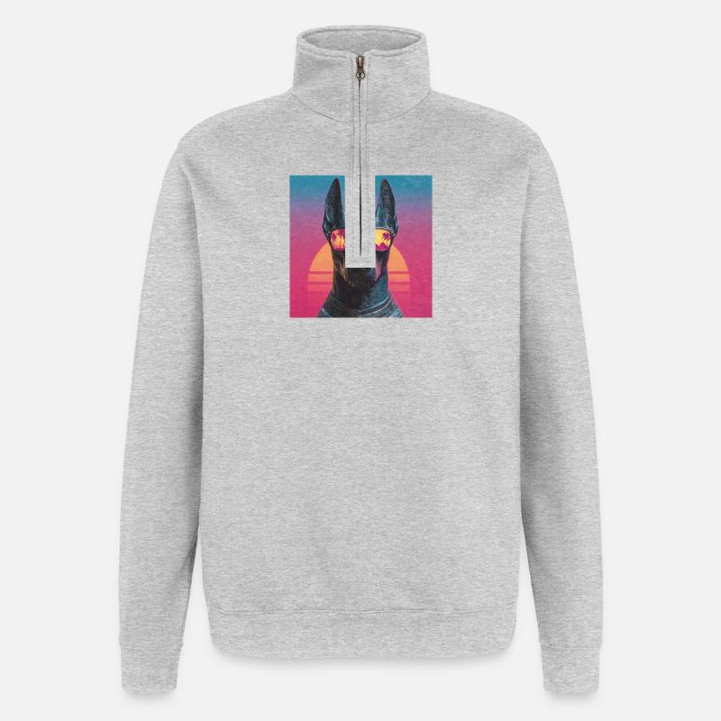 Anubis Synthwave - God on Vacation - Quarter-Zip Sweatshirt - heather grey