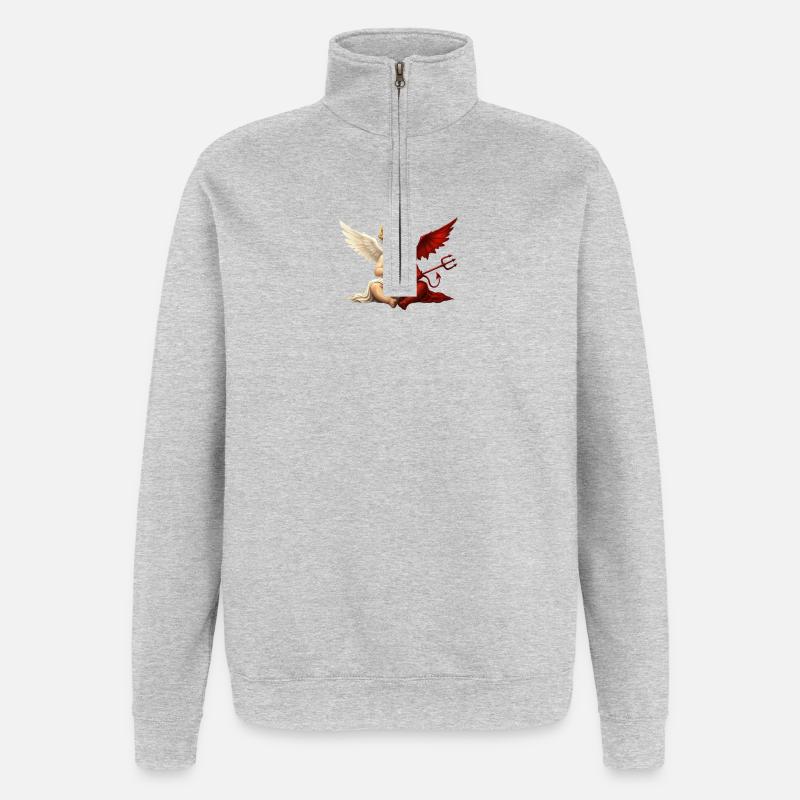 Dual Angel Devil Cherub - Quarter-Zip Sweatshirt - heather grey