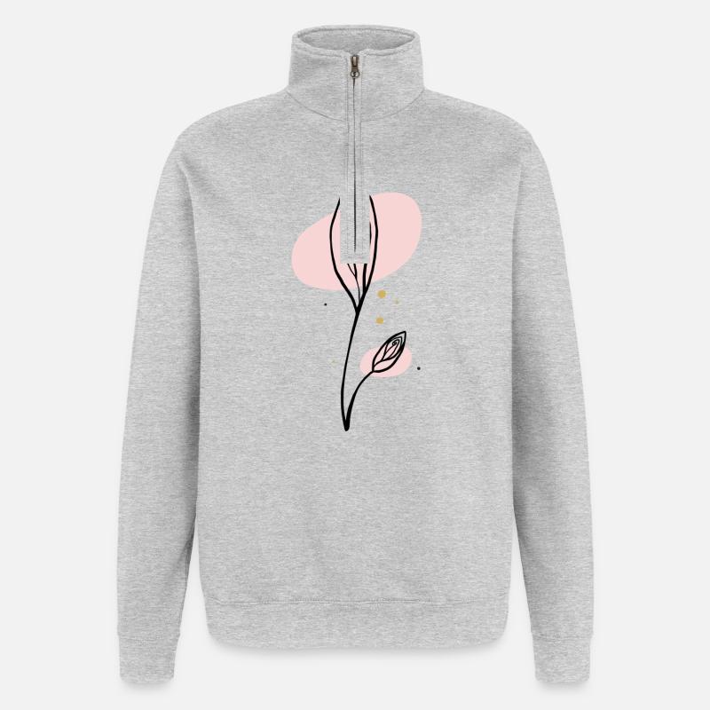 Art au trait abstrait rose - Sweat à zip 1/4 - gris chiné