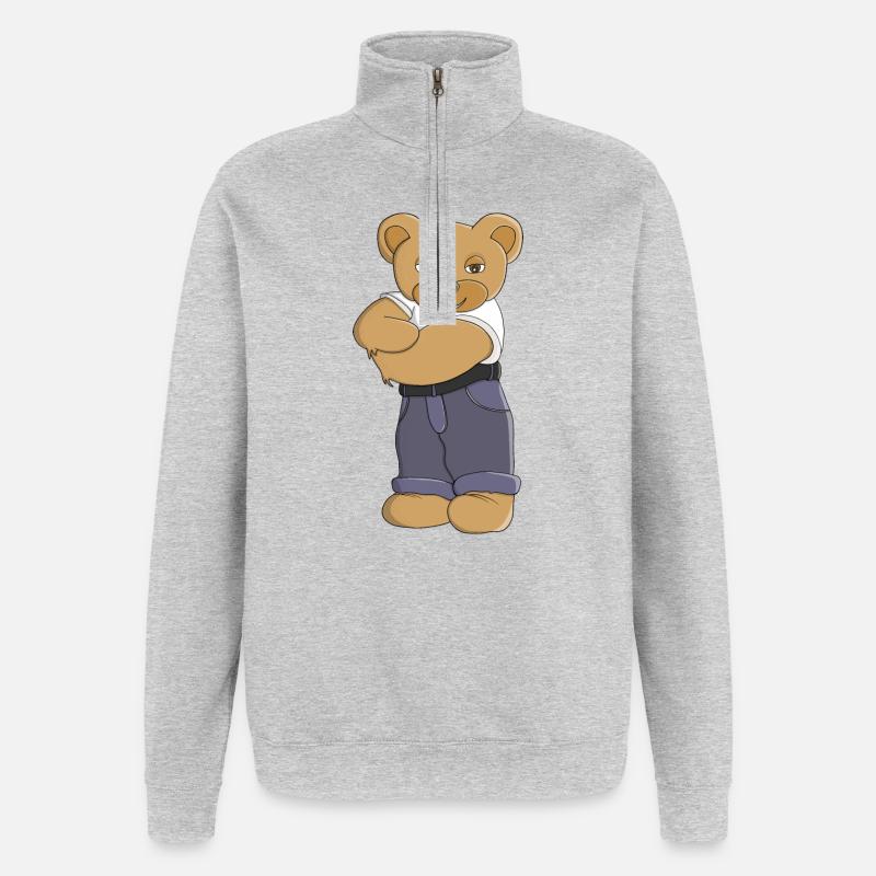 Teddybär mit verschränkten Armen - Quarter-Zip-Sweatshirt - Grau meliert