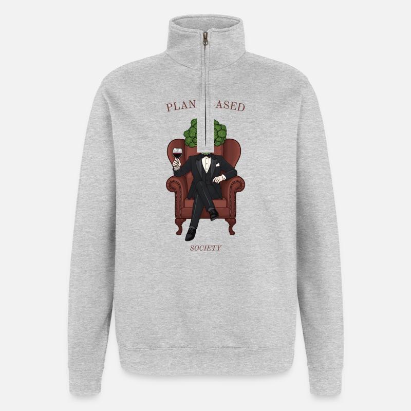 Plant Based Society – Brocoli élégant - Sweat à zip 1/4 - gris chiné