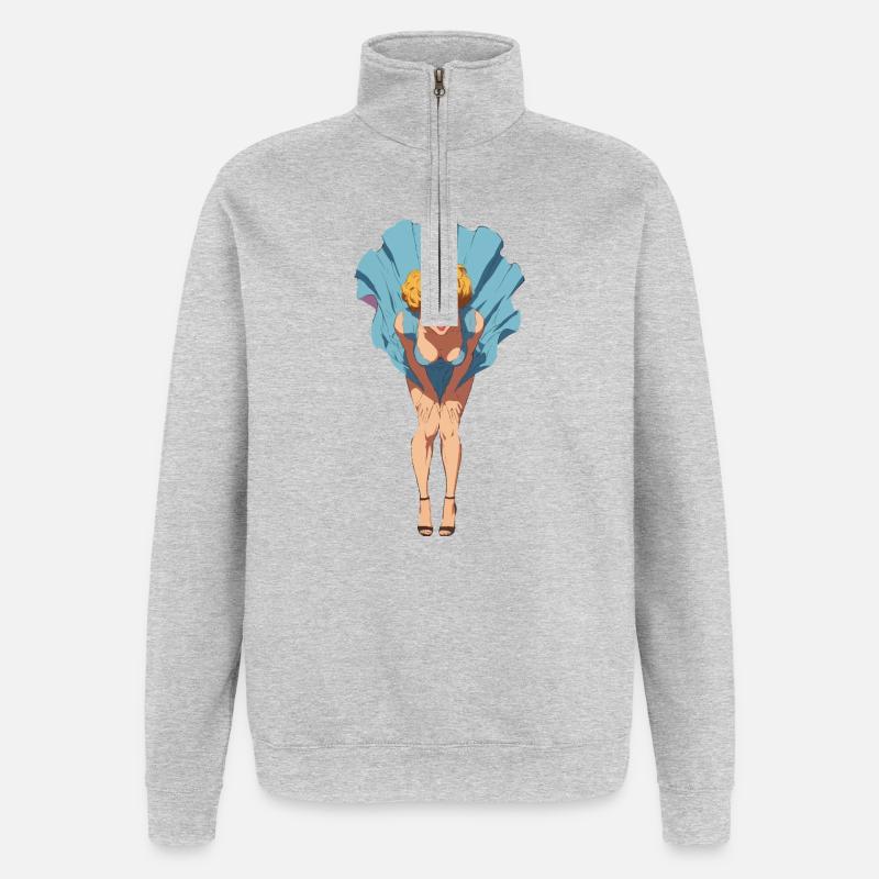 Pin-up-Mädchen mit aufblasendem Sommerkleid - Quarter-Zip-Sweatshirt - Grau meliert