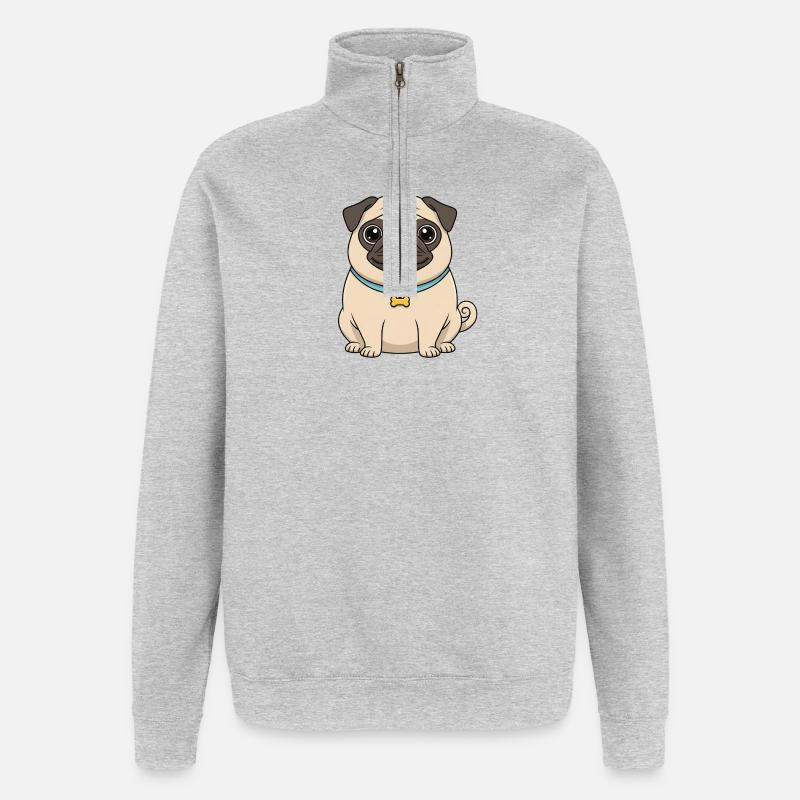 Süßer Mops - Quarter-Zip-Sweatshirt - Grau meliert