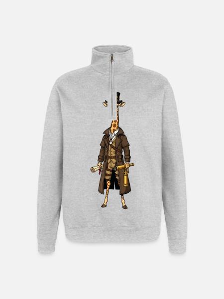 Giraffe Explorer Steampunk Chic Zylinder - Quarter-Zip-Sweatshirt - Grau meliert