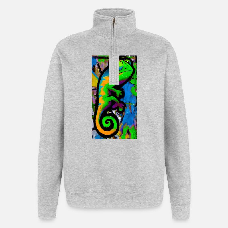 caméléon - Sweat à zip 1/4 - gris chiné