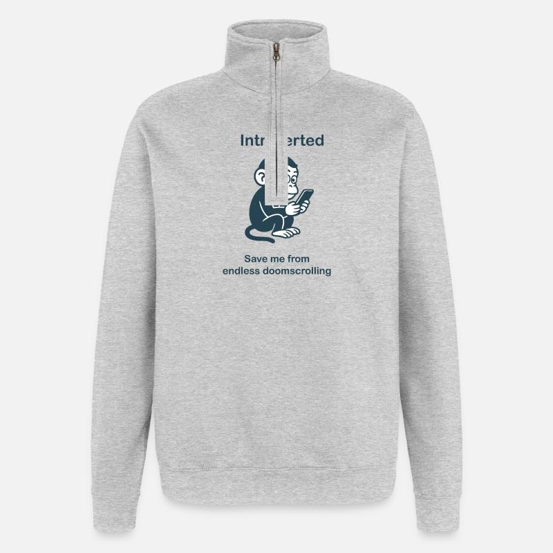 Introverti - Défilement doomscrolling sans fin - Sweat à zip 1/4 - gris chiné
