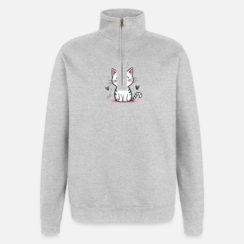 Chat Gribouillis Mignon - Sweat à zip 1/4 - gris chiné