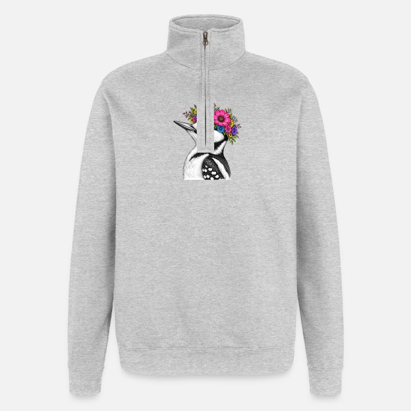 Blütenkranz Vogel - Quarter-Zip-Sweatshirt - Grau meliert