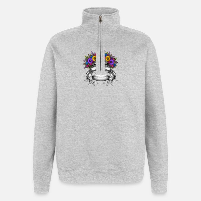 Frosch mit Blütenkrone - Quarter-Zip-Sweatshirt - Grau meliert