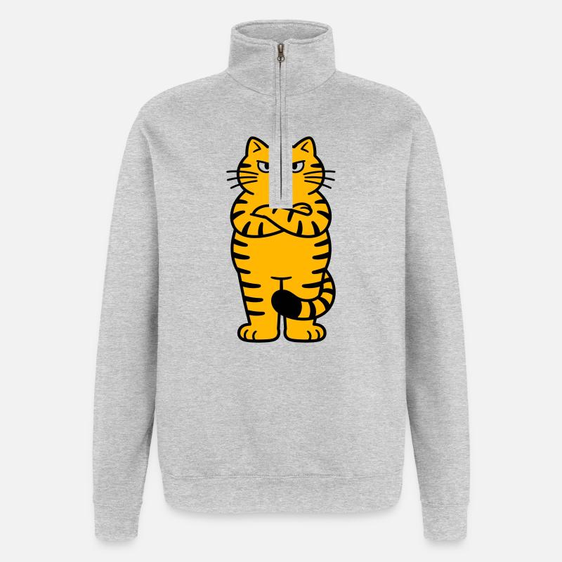 chagrijnige kat comic - Quarter-Zip-Sweatshirt - Grau meliert