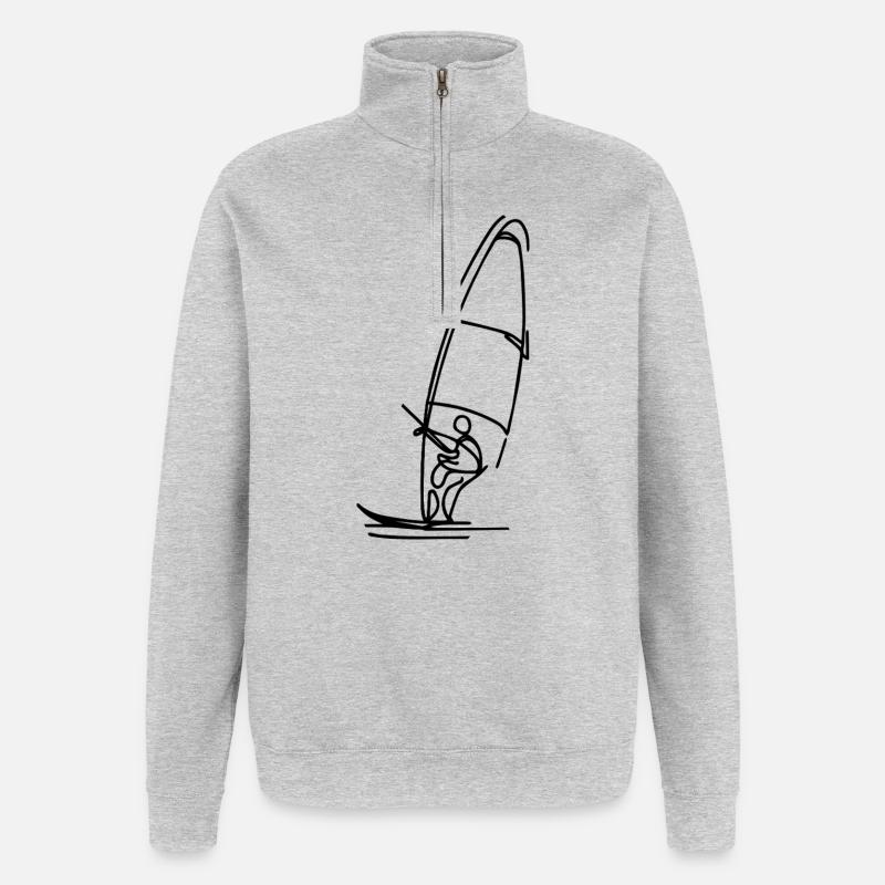 Dessin de planchiste à voile - Sweat à zip 1/4 - gris chiné
