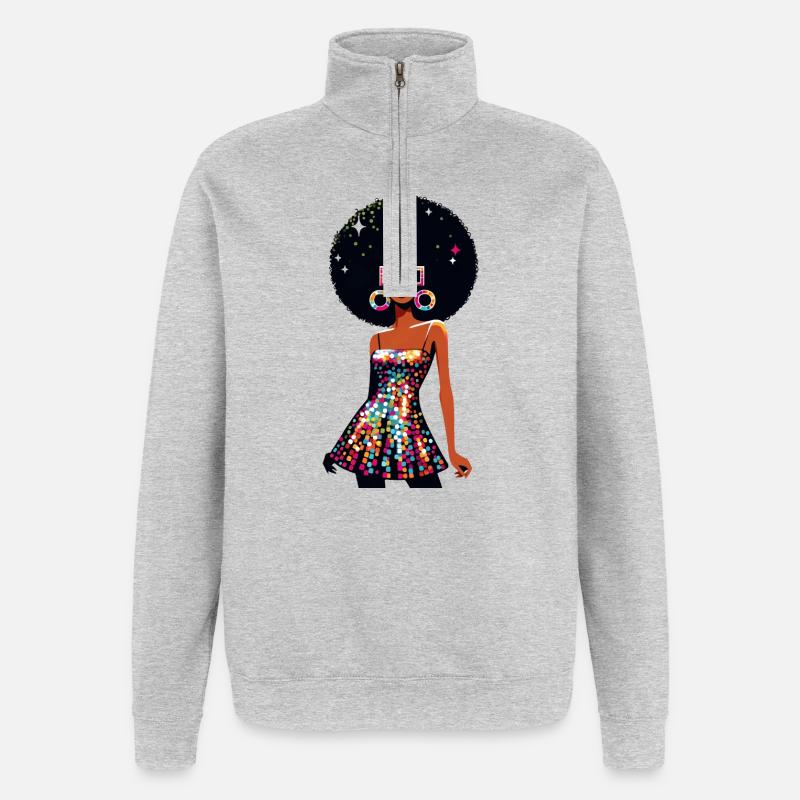 Disco Afro Glam Sequins Design - Sweat à zip 1/4 - gris chiné