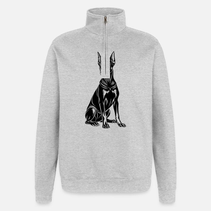 Dobermann sitzt - Quarter-Zip-Sweatshirt - Grau meliert