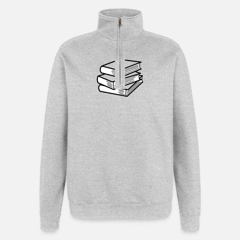 Bücherstapel - Quarter-Zip-Sweatshirt - Grau meliert