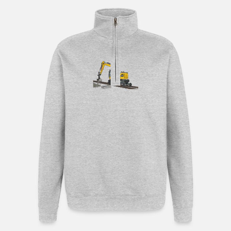 Zweiwegebagger Bagger Gleisbau - Quarter-Zip-Sweatshirt - Grau meliert