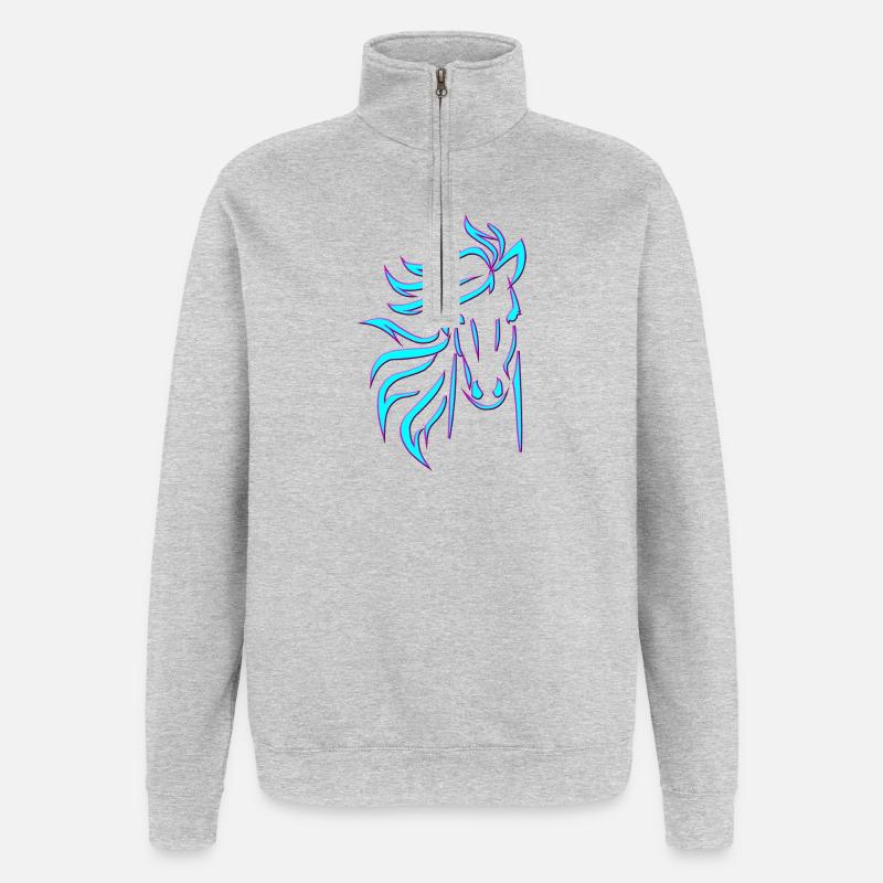 Cheval bleu - Sweat à zip 1/4 - gris chiné
