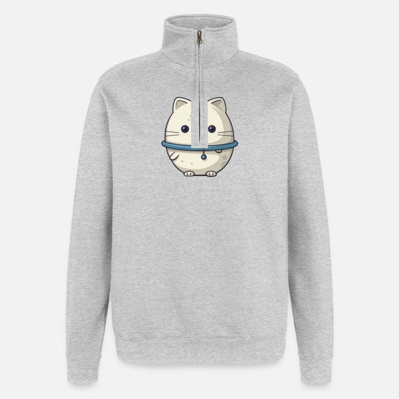 Illustration de chat de l’espace - Sweat à zip 1/4 - gris chiné