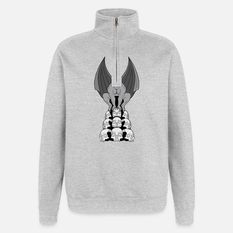 Gargoyle Dämon über Schädeln - Quarter-Zip-Sweatshirt - Grau meliert