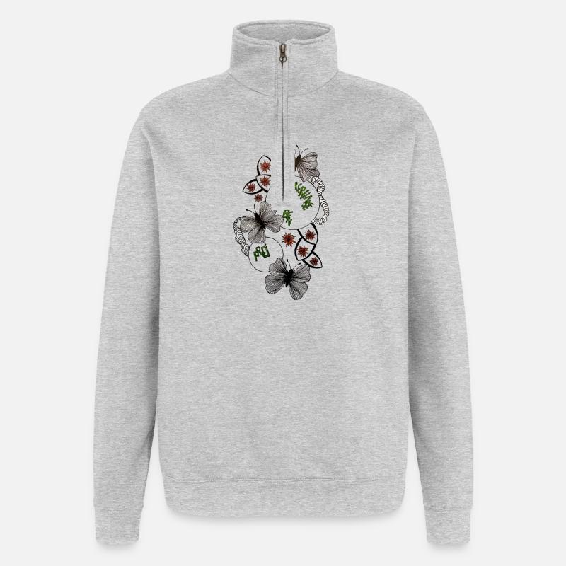 Hand Drawn Butterfly Floral Pattern - Quarter-Zip Sweatshirt - heather grey