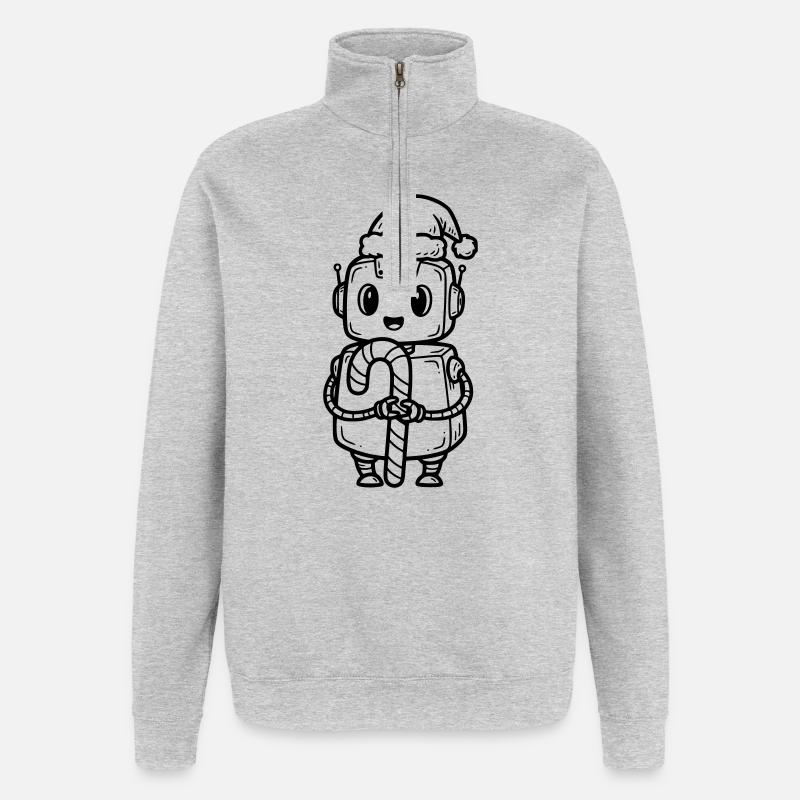 Süßer Weihnachtsjunge mit Geschenk - Quarter-Zip-Sweatshirt - Grau meliert