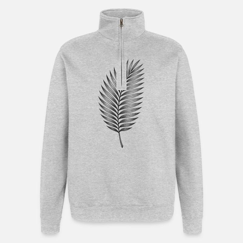Black palm leaf pattern - Quarter-Zip Sweatshirt - heather grey